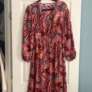 Belle by Kim Gravel Red and Blue Paisley Long Sleeve Dress